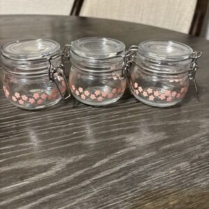 IKEA Pink and Clear Glass Flower Storage Jars Lot Of 3